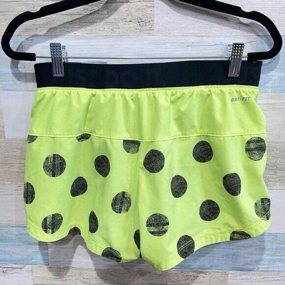 NIKE Icon 2 In 1 Dri Fit Running Shorts Neon Green Black Polka Dots Womens Small - Picture 3 of 7
